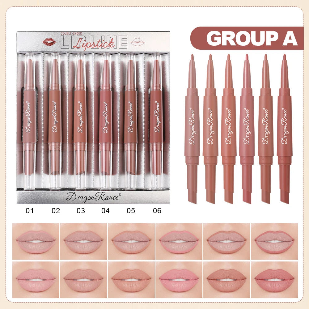 Set of Six Double-Ended Lipsticks, Velvet Matte Lipsticks, Easy to Apply, Non-Fading, Non-Stick Lipsticks Set Zpaxo Dr162A