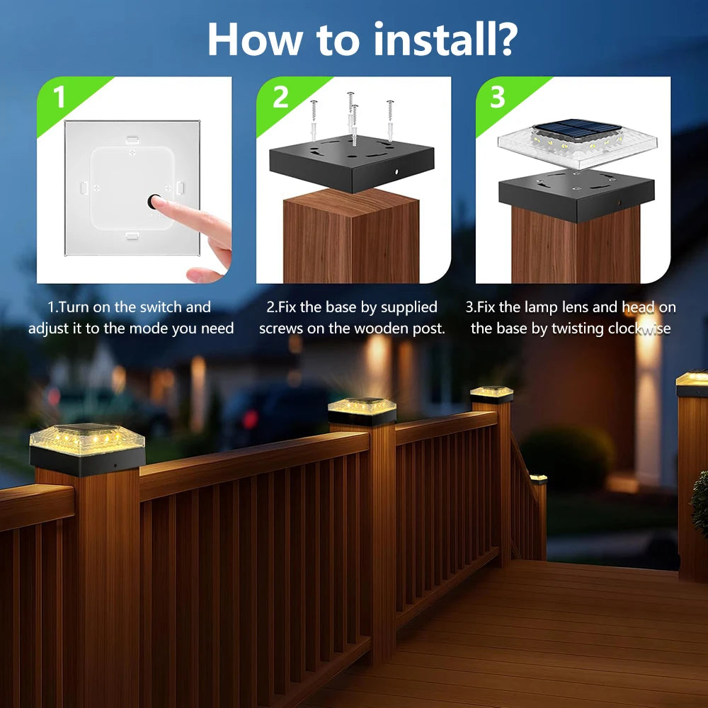 4x4 Post Solar Light 3 Colors Fence Light Solar Powered 2 Brightness Solar Post Cap Light IP65 Waterproof For Wood Post Lighting Zpaxo