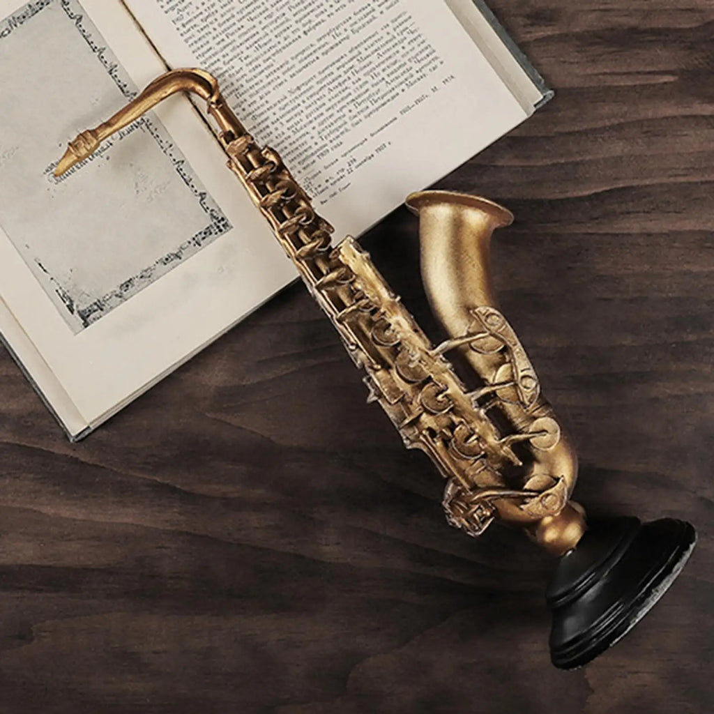 Instrument Figurines Gold Simulation Collectible Statue Miniature Saxophone Violin Statue with Stand for Collector Musician Home Zpaxo