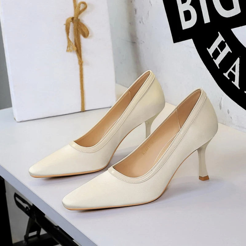 Womens Black Satin Pointed Toe Heel Pumps Patent Trim Elegant Zpaxo 322 Champagne 34(insole 21.6cm) China Mainland