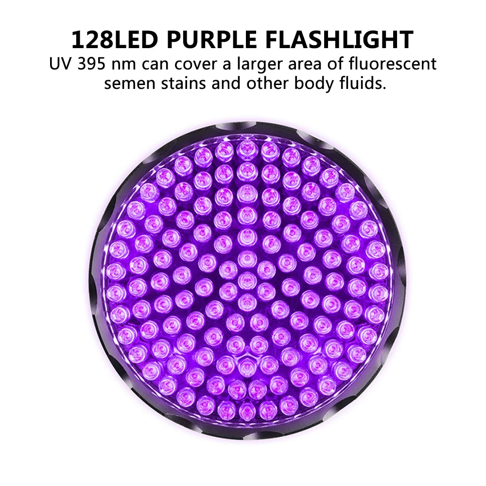 395nm UV Black Light Flashlight – 128 LED Ultraviolet Torch