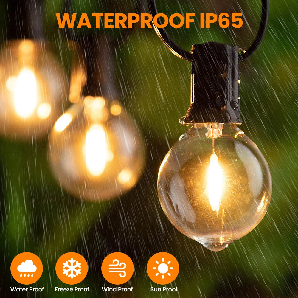 G40 Solar String Lights Outdoor IP65 Waterproof Patio Lights with Remote&Timer 2400mAh USB/Solar Powered Dimmable Outdoor Lights Zpaxo