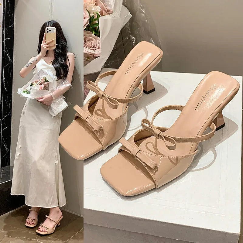 Beautiful Butterfly Knot Line Heels Slippers Summer Pointed Fine Open