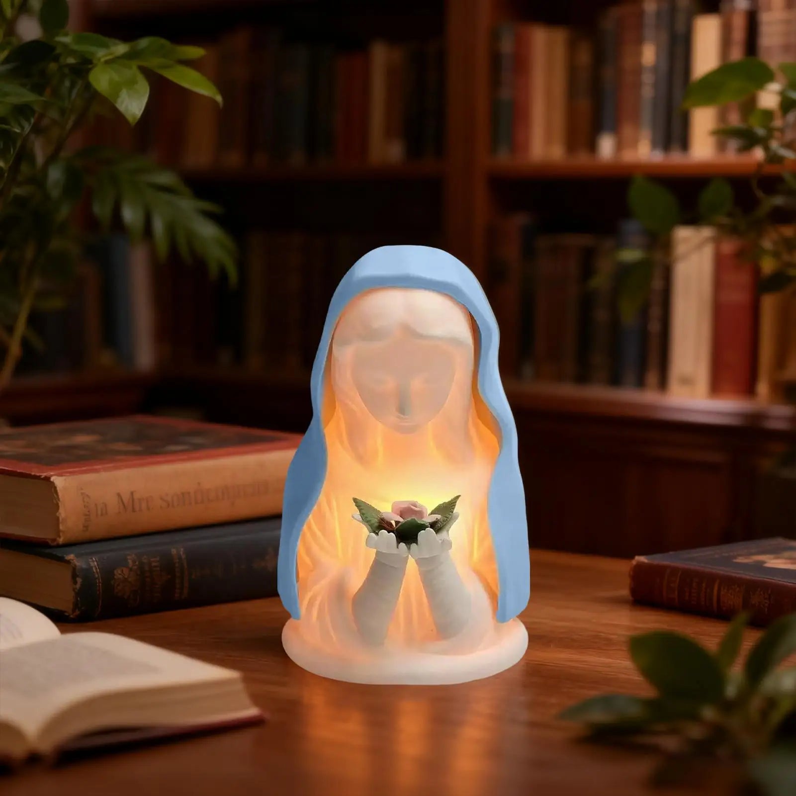 Virgin Mary Prayer Statue Light Christian Lamp Home Decor Hand