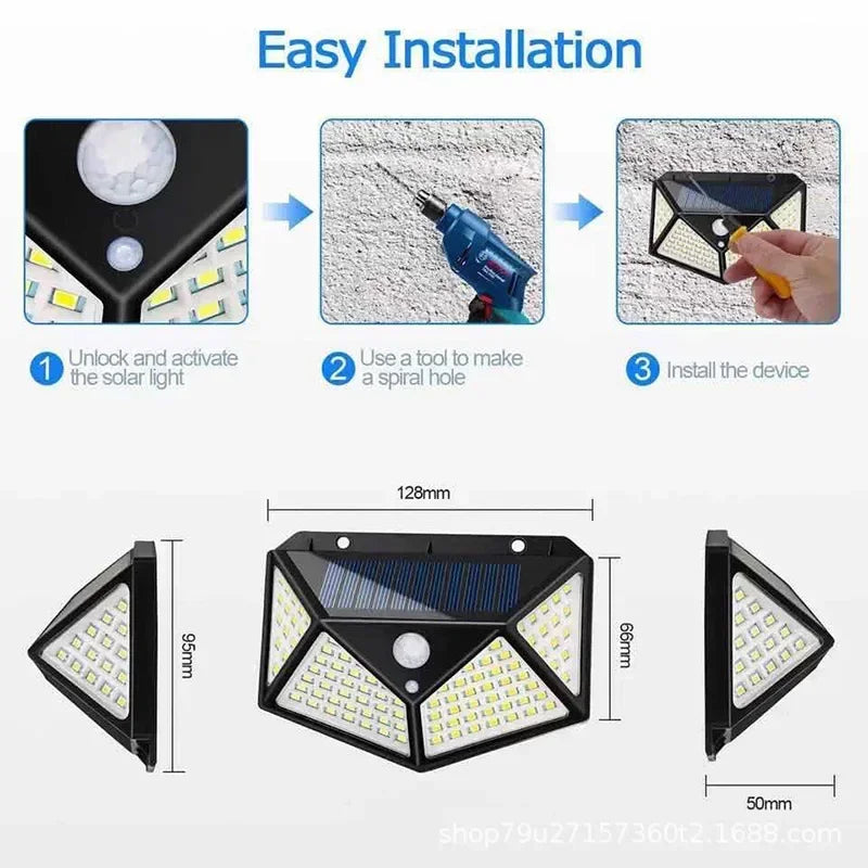 Solar Spotlight Outdoor, 44/100LED PIR Motion Sensor Wall Light, IP65 Waterproof Solar Powered Security Lamp for Garden 1/2/4Pcs Zpaxo
