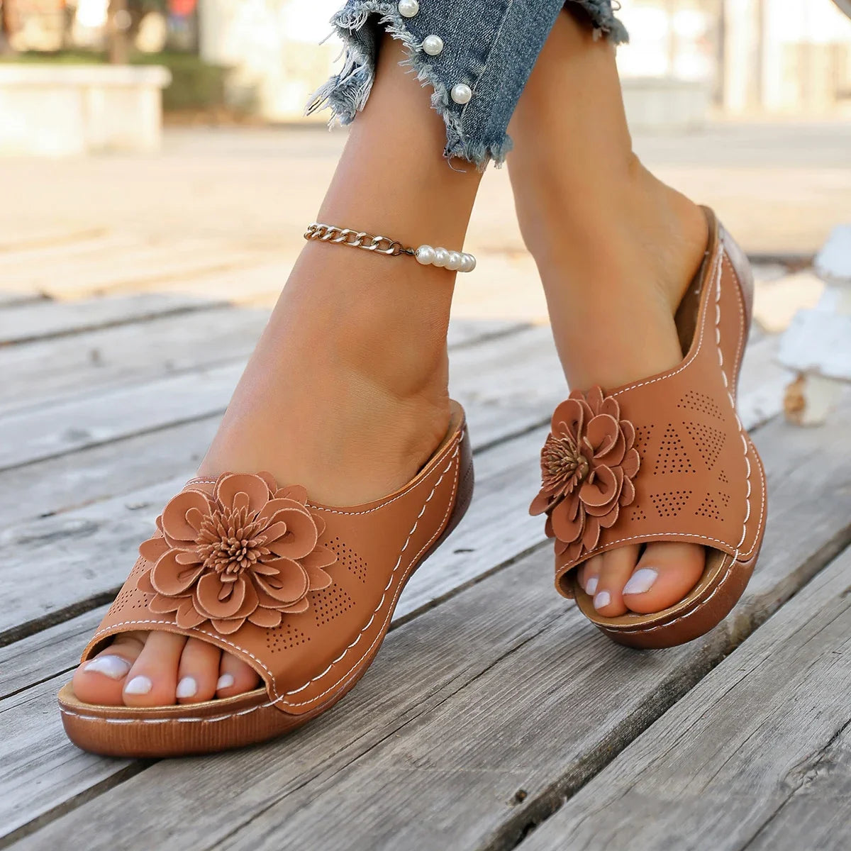 Women Slippers 2025 Elegant Platform Fashion Beach Slides Casual Zpaxo Brown 43
