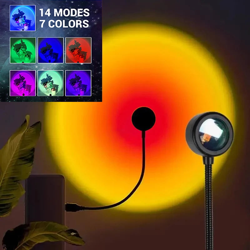 LED Sunset Lamp Nightlights Rainbow Projector USB Decoration Mood