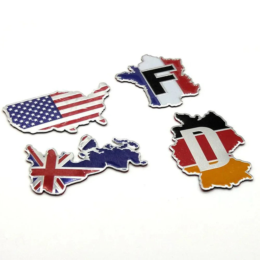National Flag Aluminum Fender Emblem Car Sticker – USA UK DE FR