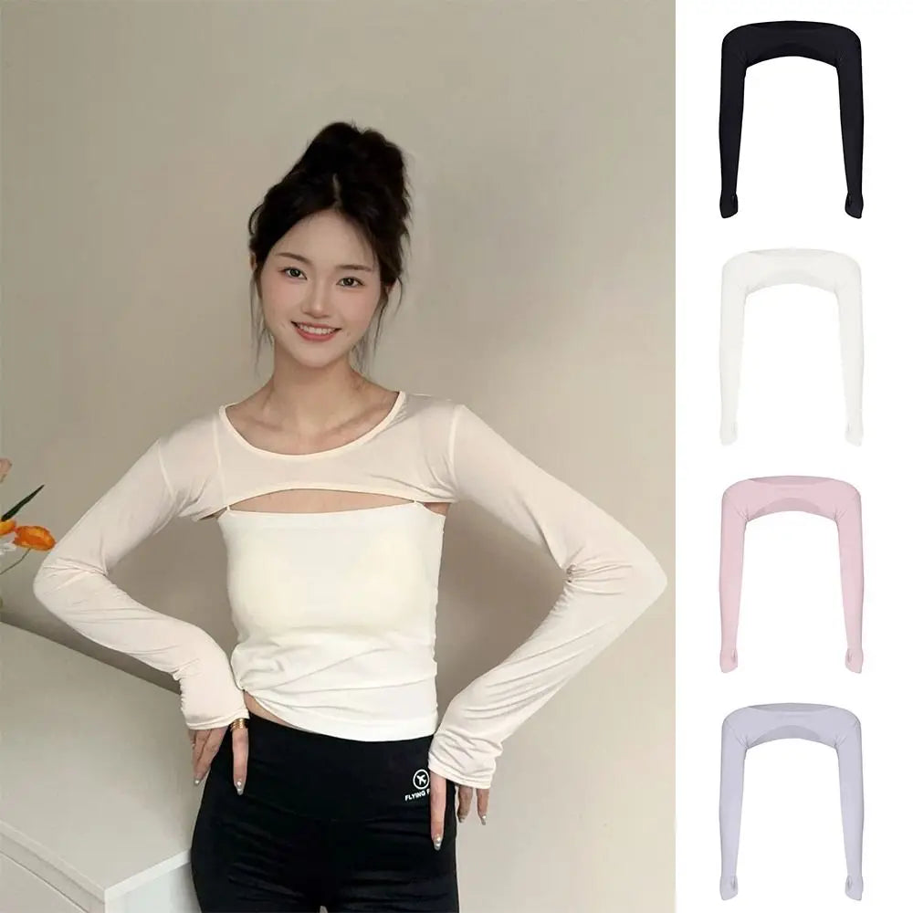 UV Protection Elastic Raglan Sleeve Shawl Sun Protection Thin Summer Yoga Exercise Shawl Breathable Ice Silk Arm Sleeves Zpaxo