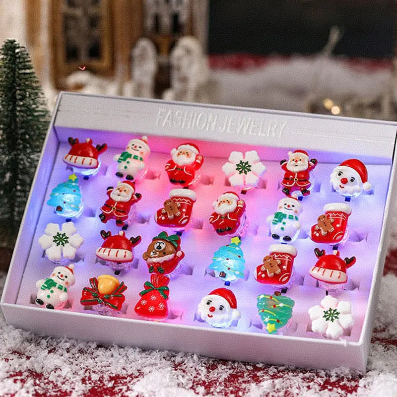 24 Christmas Glow Rings 3D LED Finger Light Flashing Party Luminous