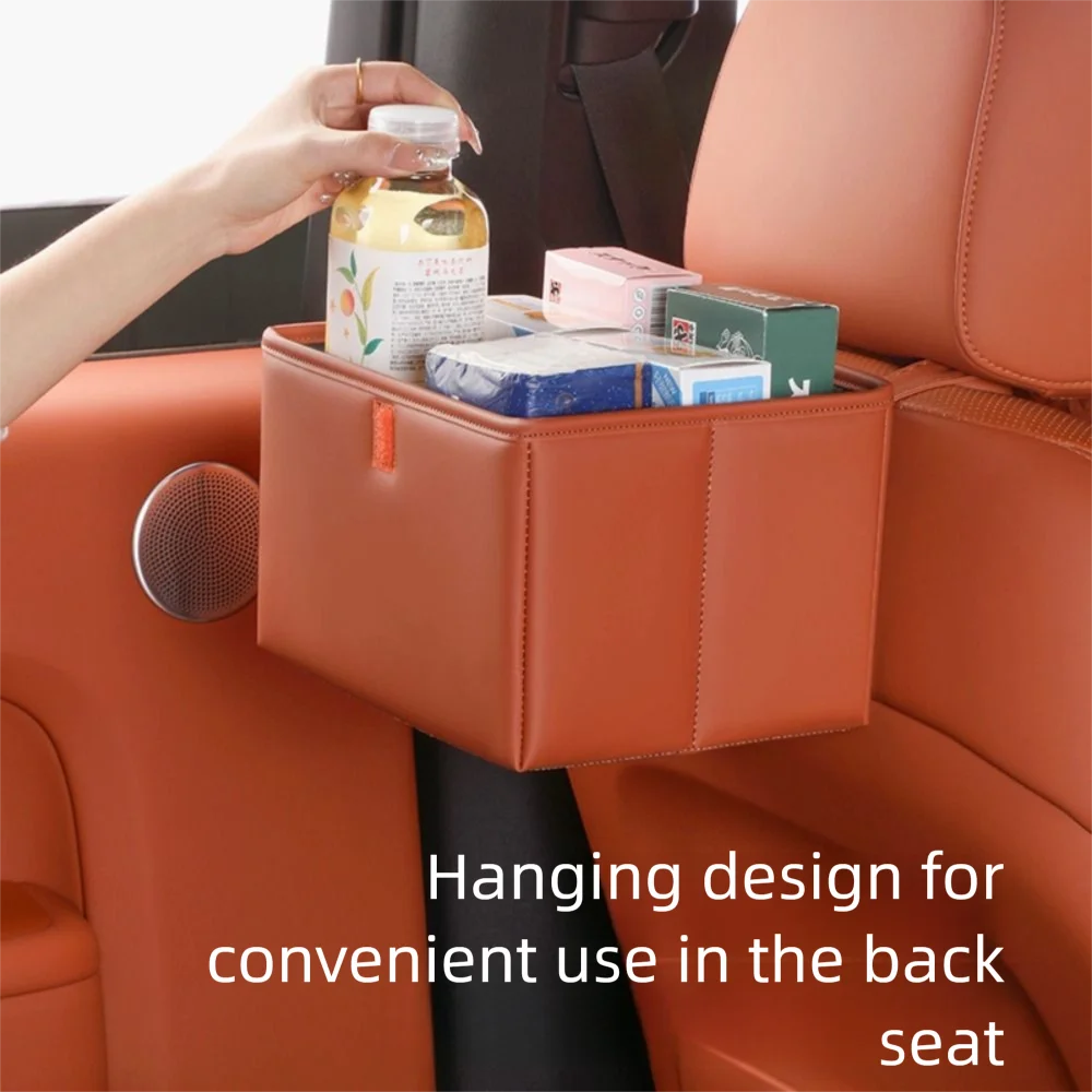 Leather Foldable Car Trash Bin Waterproof Space Saving Backseat Zpaxo