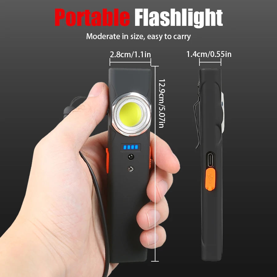 Mini USB-C Rechargeable LED COB Flashlight – Magnetic Camping Light