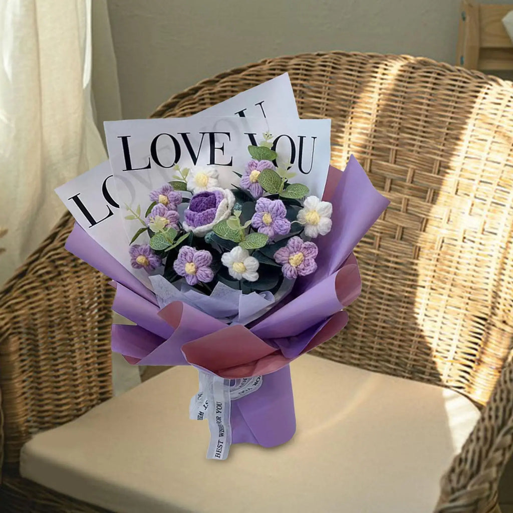 Crochet Flower Bouquet – Handmade Artificial Flowers Home Decor Artificial Flower Bouquet Zpaxo Purple
