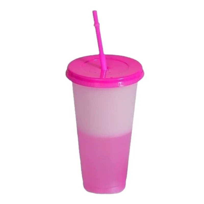 Hot 710ML PP Temperature Sensitive Color Changing Plastic Cup 24oz Large Capacity Water Cup Single-layer Transparent Straw Cup Zpaxo