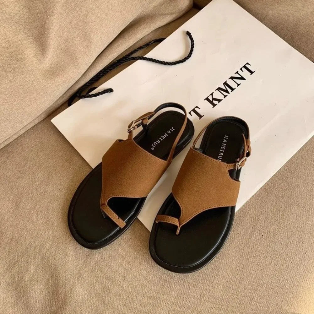 Suede Clip Toe Slingback Sandals Buckle Strap T-strap Side Air