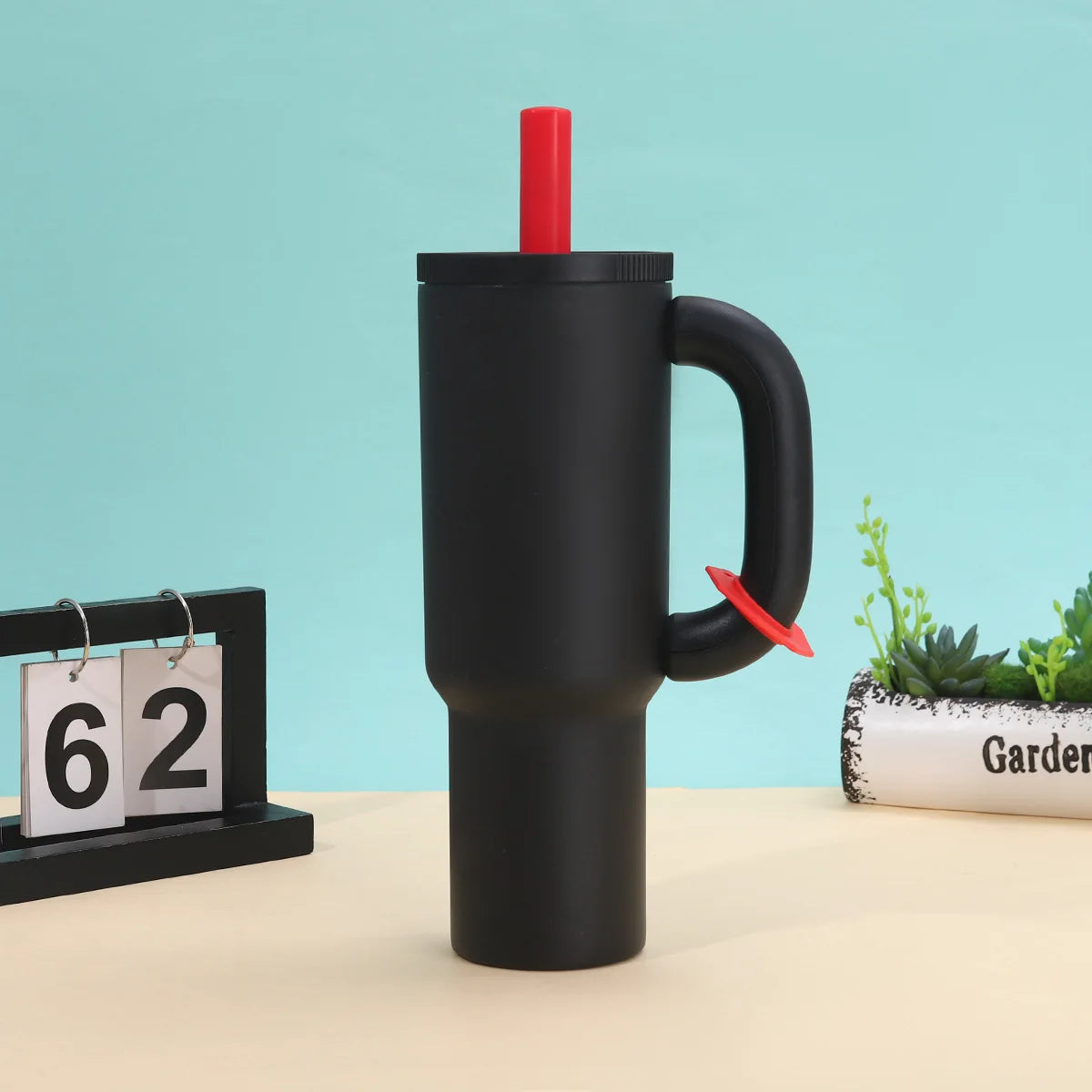 Stainless Steel Insulated Ice Cup with Handle & Straw | Large Insulated Tumbler Zpaxo Black 40oz