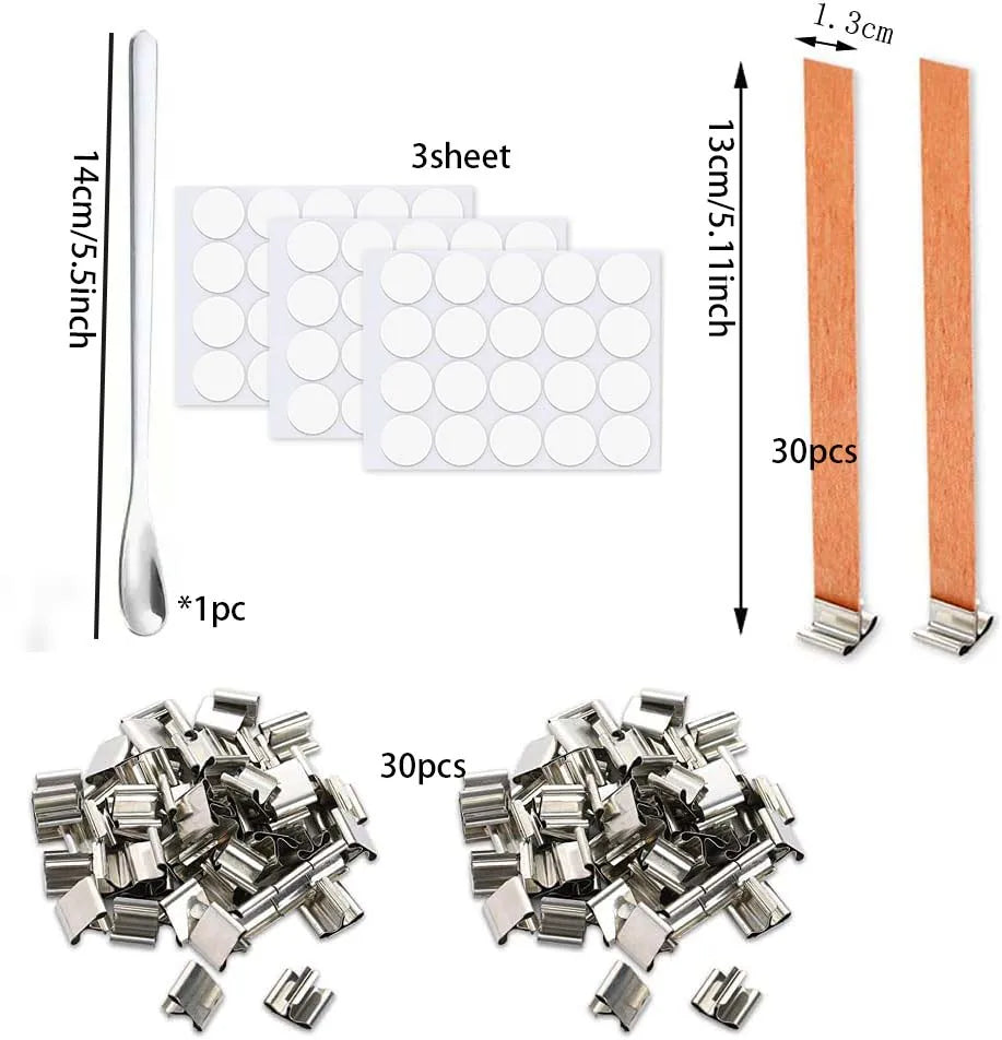 30-Set Wooden Candle Wicks Kit – 15cm Wicks, Stickers & Spoon Candle Making Kit Zpaxo set