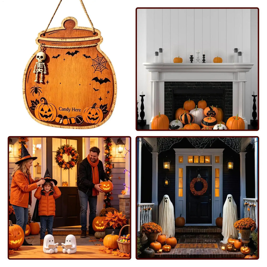 Trick Supports Door Sign Decoration Wooden Halloween Hanger House