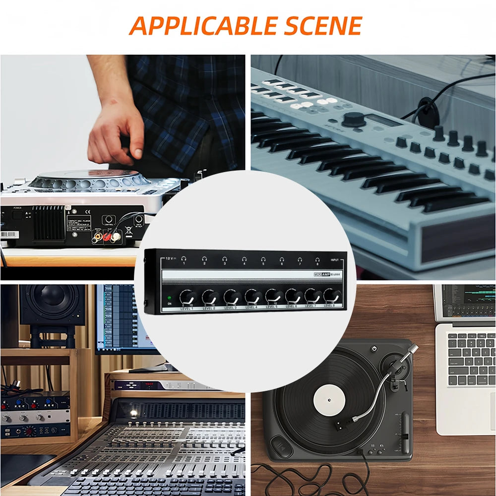 Headphone Amplifier 8 Channels Stereo Audio AMP Ultra-compact