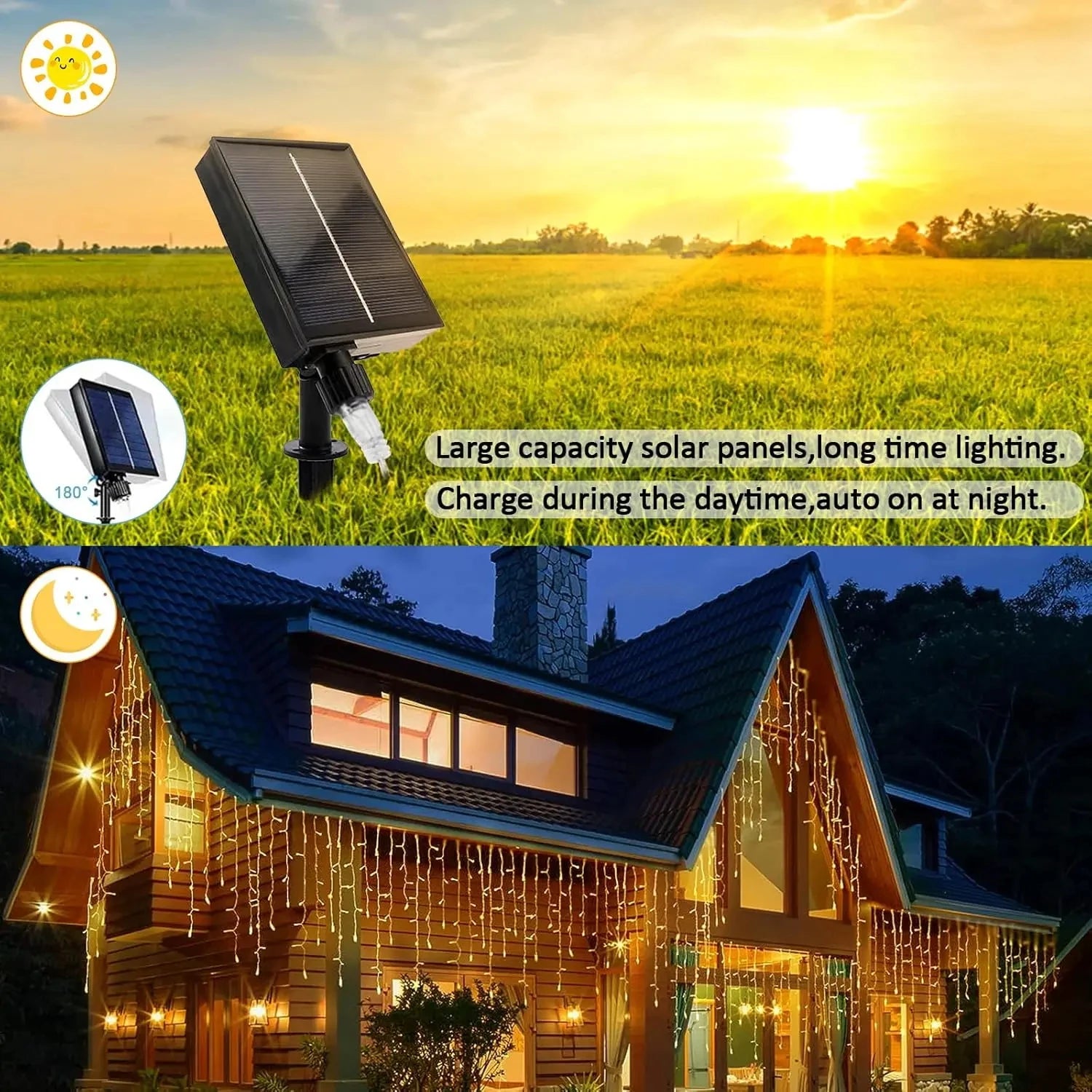 Solar Net Lights Outdoor Curtain Fairy LED String Hanging Stars Zpaxo