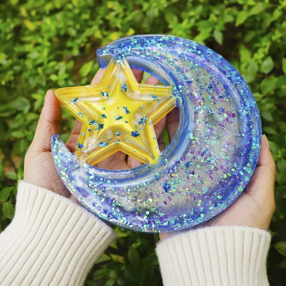 Moon Star Tray Silicone Resin Mold Crescent Jewelry Display Storage Tray Crafts Casting Mould Home Decor Zpaxo