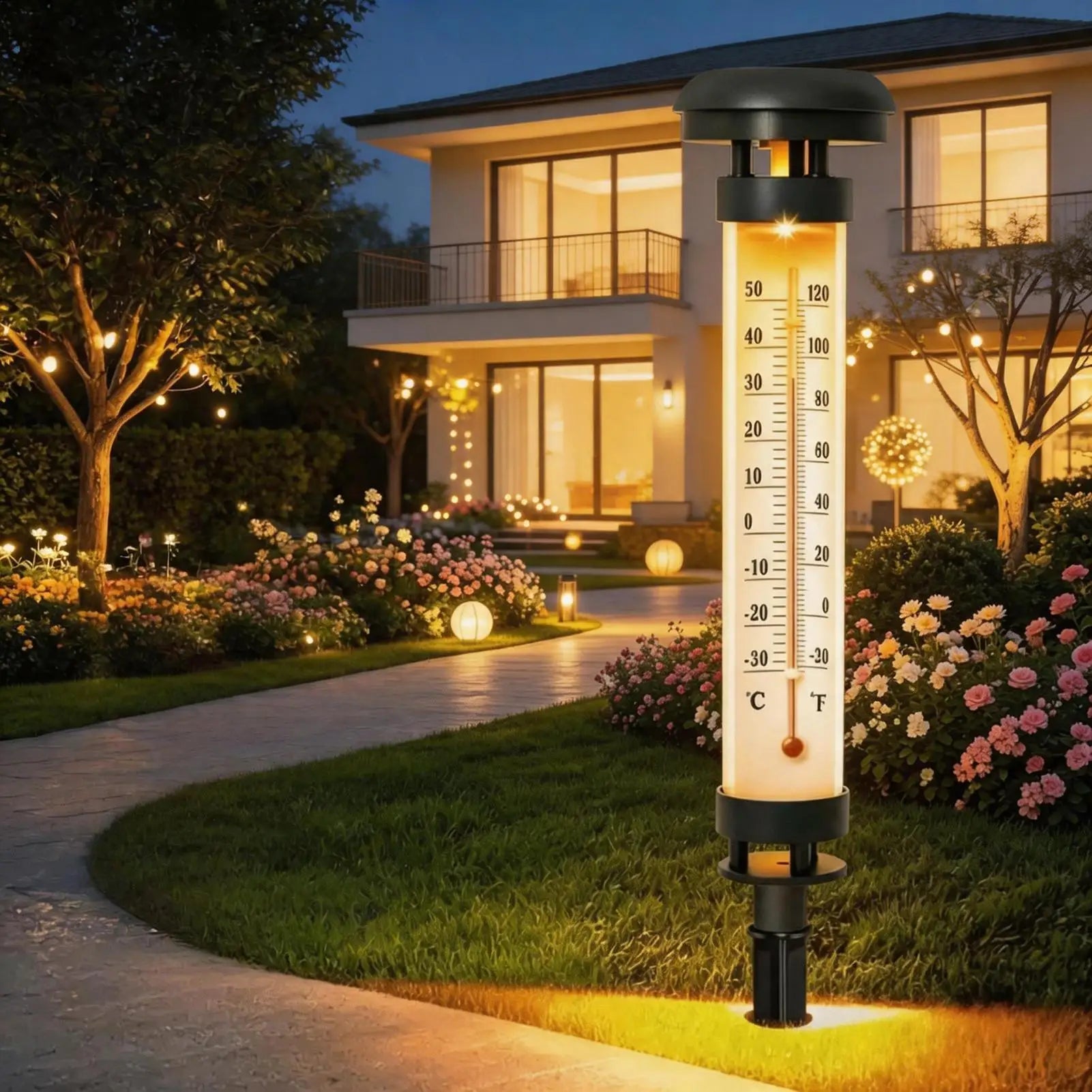 Solar Lights Pathways Waterproof Solar Temperature Gauge Lights Patio Outdoor Temperature Gauge For Garden Lawn Backyard House Zpaxo