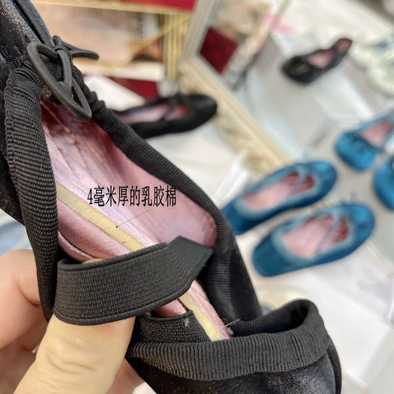 Flat Shoes for Women's Spring Summer Silk Bow Ballet Shoes Women's Round Toe Student Flat Bottom Mary Jane Shoes Lolita Shoes Zpaxo