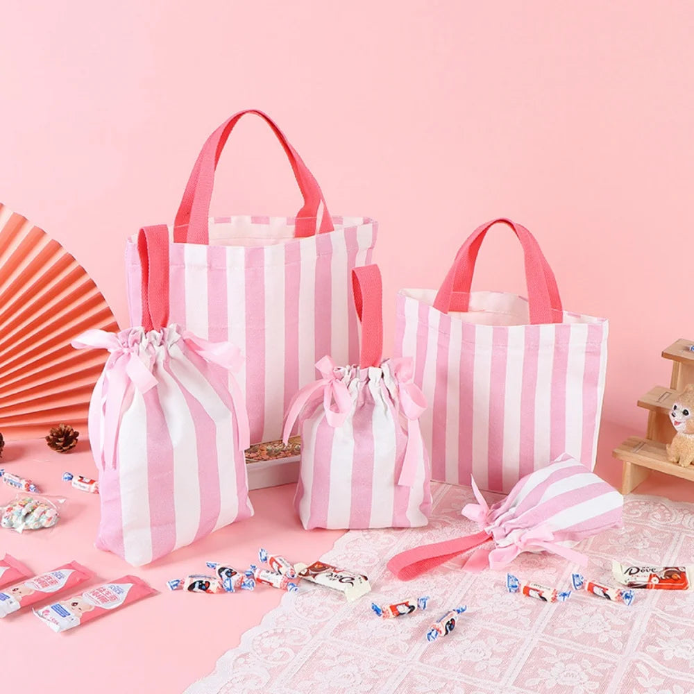 Striped Canvas Tote Bag – Large Capacity Gift & Lunch Bag