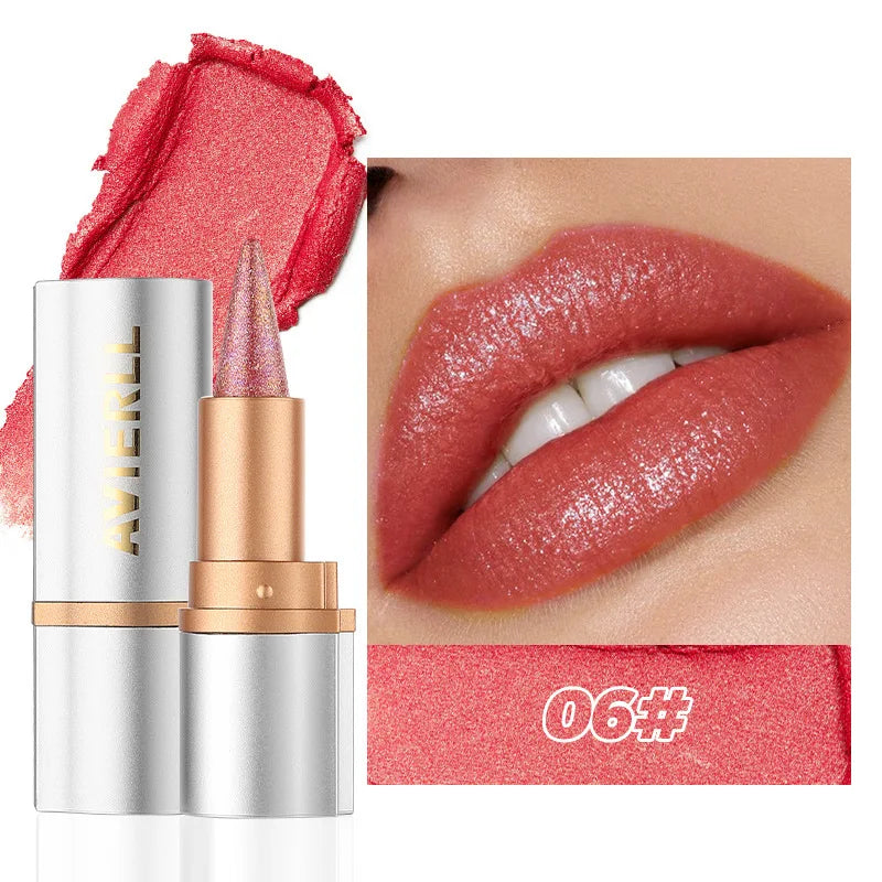 Gold Sparkling Glitter Lipstick Waterproof Long Lasting Diamond Pearl