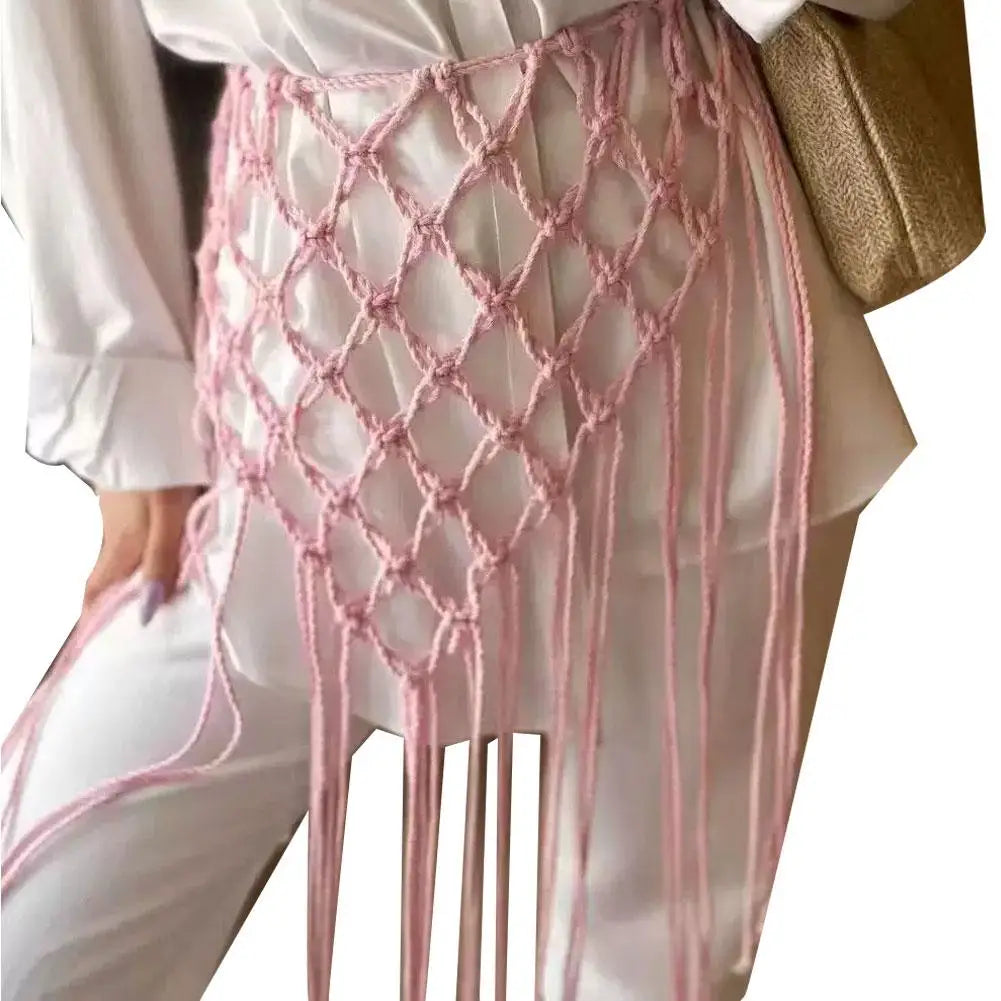Bohemian Tassel Waist Belt – Handwoven Macrame Fringe Wrap Boho Tassel Belt Zpaxo D