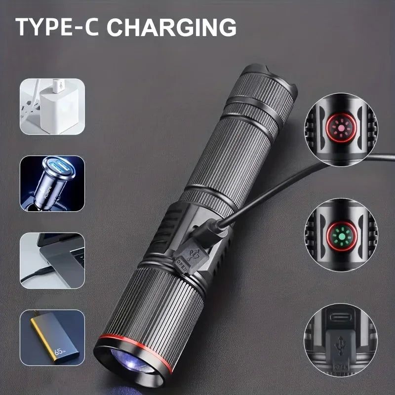 POCKETMAN 8000LM Tactical Zoomable LED Flashlight – 6 Modes Tactical LED Flashlight Zpaxo