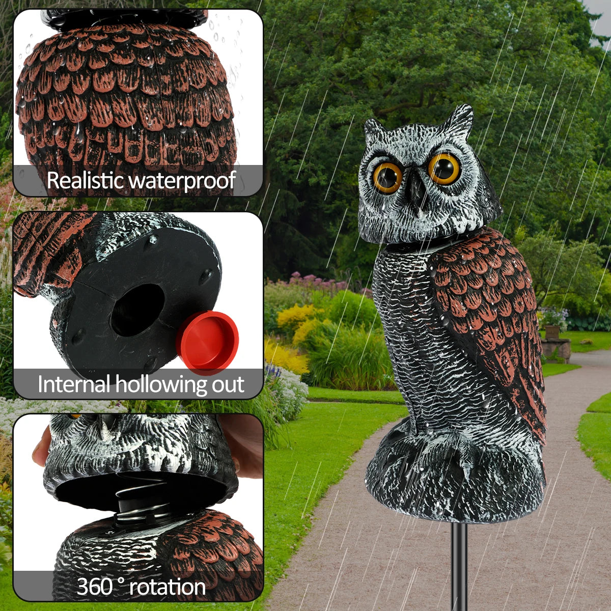 Fake Owls Scare Birds with 360° Swivel Head Waterproof Fake Owl Repellent Pest Control Scarecrow for Outdoor Garden Yard Indoor Zpaxo