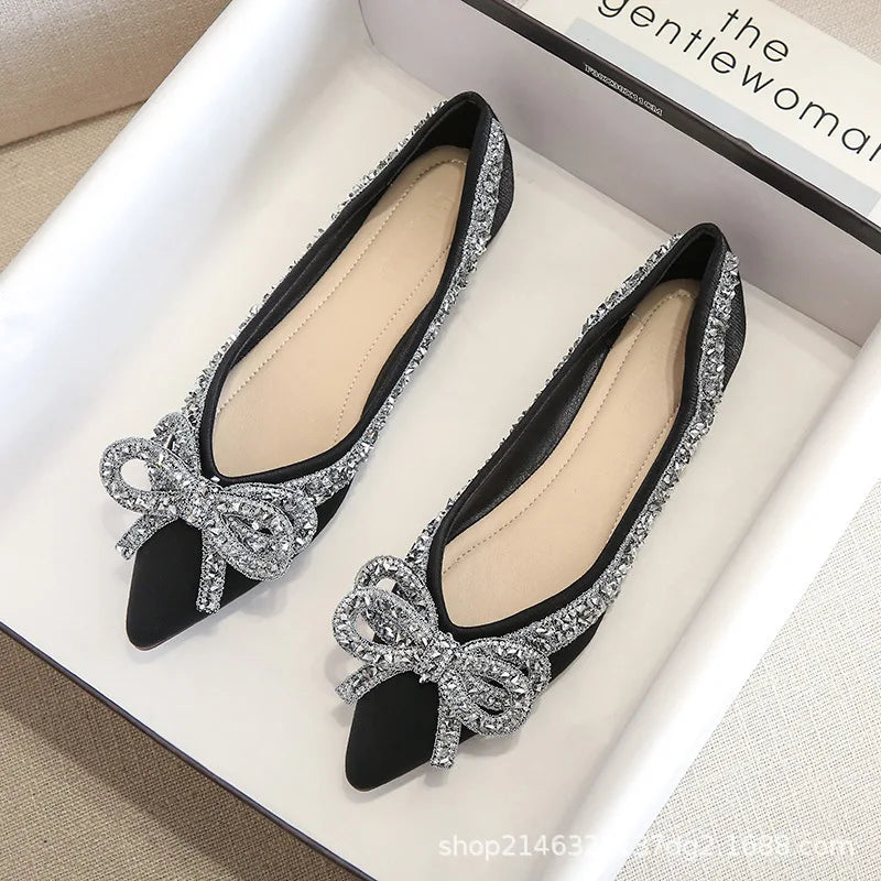 Flat Shoes for Women 2025 New Spring Autumn Pointed Butterfly Knot Rhinestone Boat Shoes Plus Size 41-43 Luxury Ladies Shoes Zpaxo