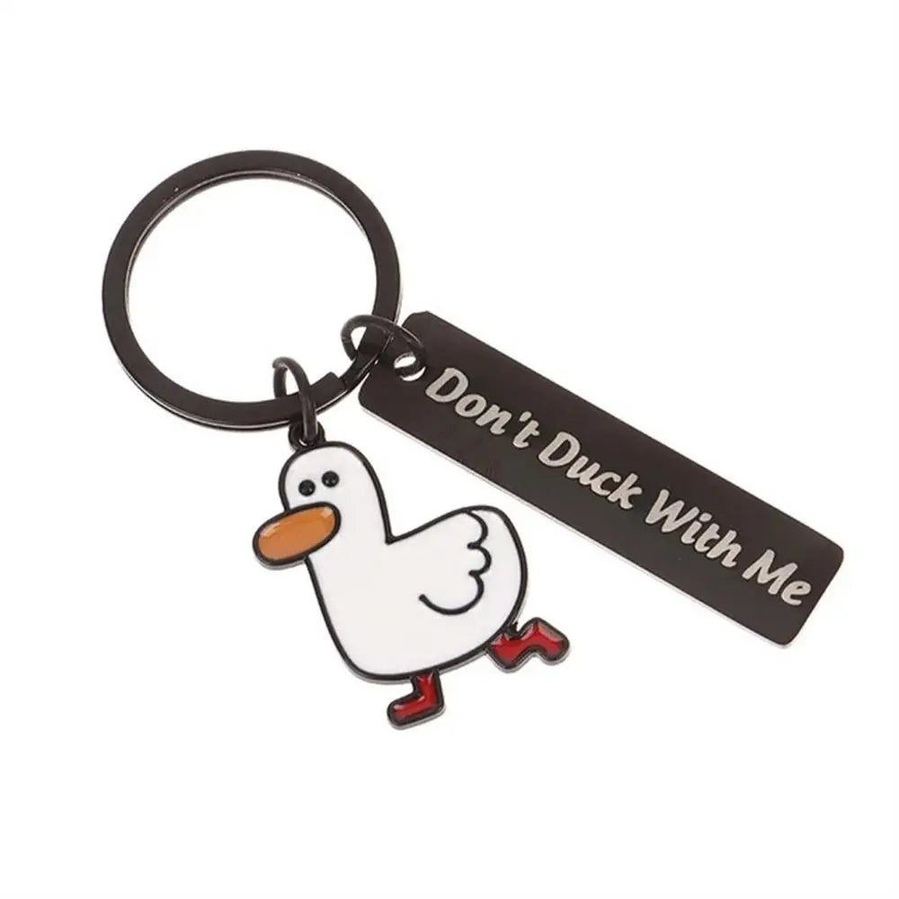 Don’t Duck with Me Duck Keychain Stainless Steel Couples Jewelry Ducking Love Keyring Keyholder Animal Duck Pendant Zpaxo Black