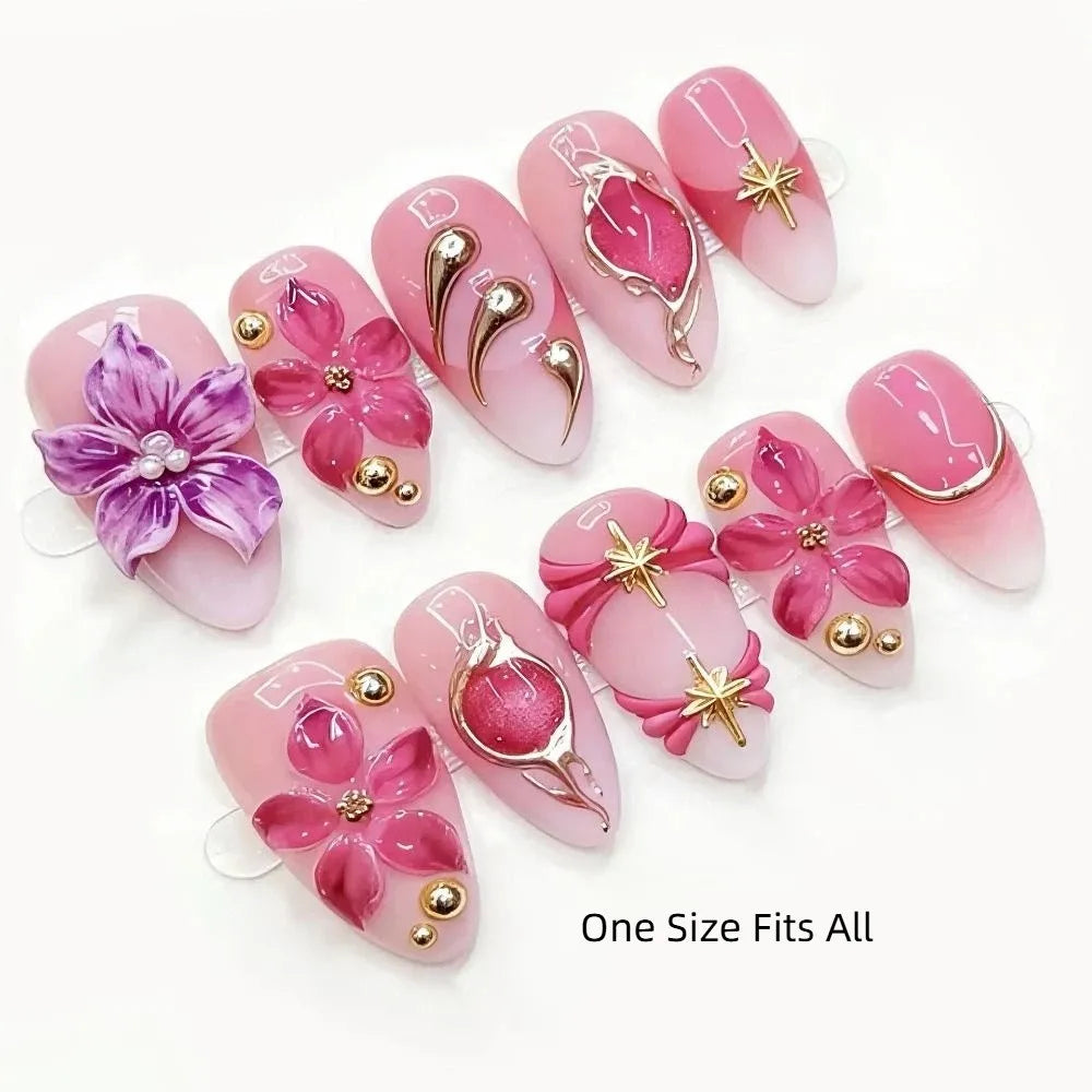 Reusable Handmade Summer 3D Nails Wearable Manicure Full Cover Jelly Gel Fake Nails Artificial Easy To Wear French False Nails Zpaxo