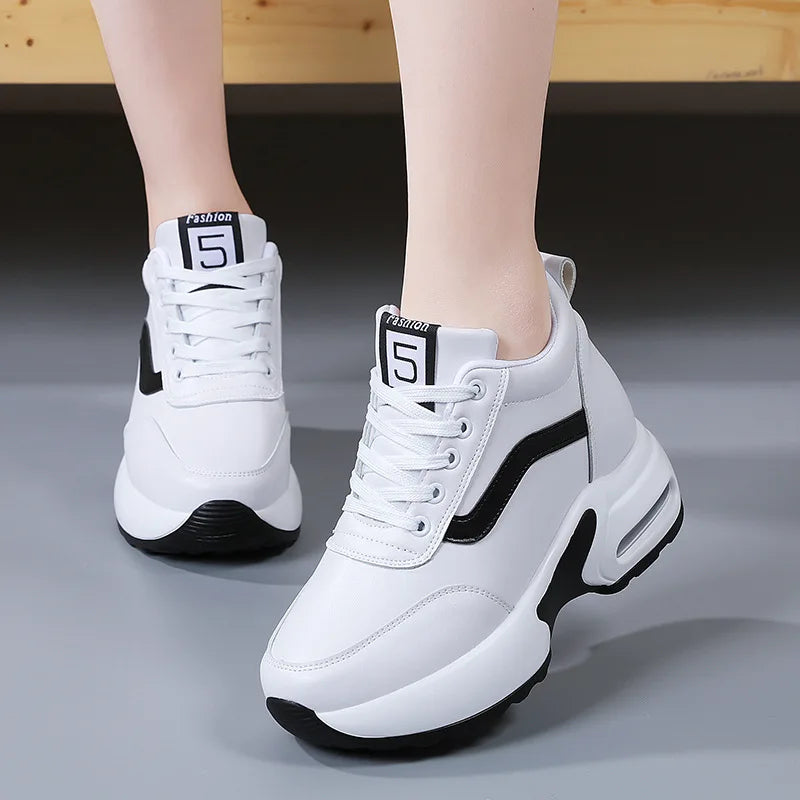 Women Sneakers Height Increase Internal Cushion Heeled Sports Shoes Zpaxo White 41(Foot 25.5cm) CN