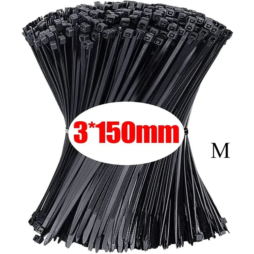 100/200/300/500/1000Pcs Self-locking White Black Plastic Nylon cable Zip Ties Fastening Ring Nylon Clamp strap with lock Zpaxo 3x150mm Black 100pcs