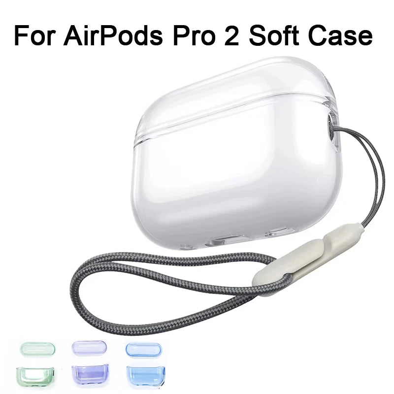 Soft TPU Earphone Case with Lanyard Strap For Airpods Pro 2 Transparent Shockproof Cover Protective Shell Headphone Accessories Zpaxo