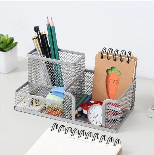 Mesh Desk Organizer Office Supplies Caddy with Pencil Holder and Storage Baskets for Desktop Accessories, 3 Compartments, Black Zpaxo 3 grids silvery