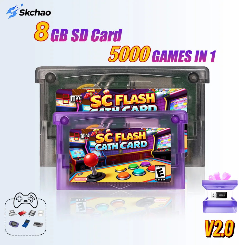 New 5000 in 1 SCFW V2.0 Mini SC Flash Card with 8G TF Card & Adapter for GBA GBC GB NES NDS Game Card Game Console Accessories Zpaxo
