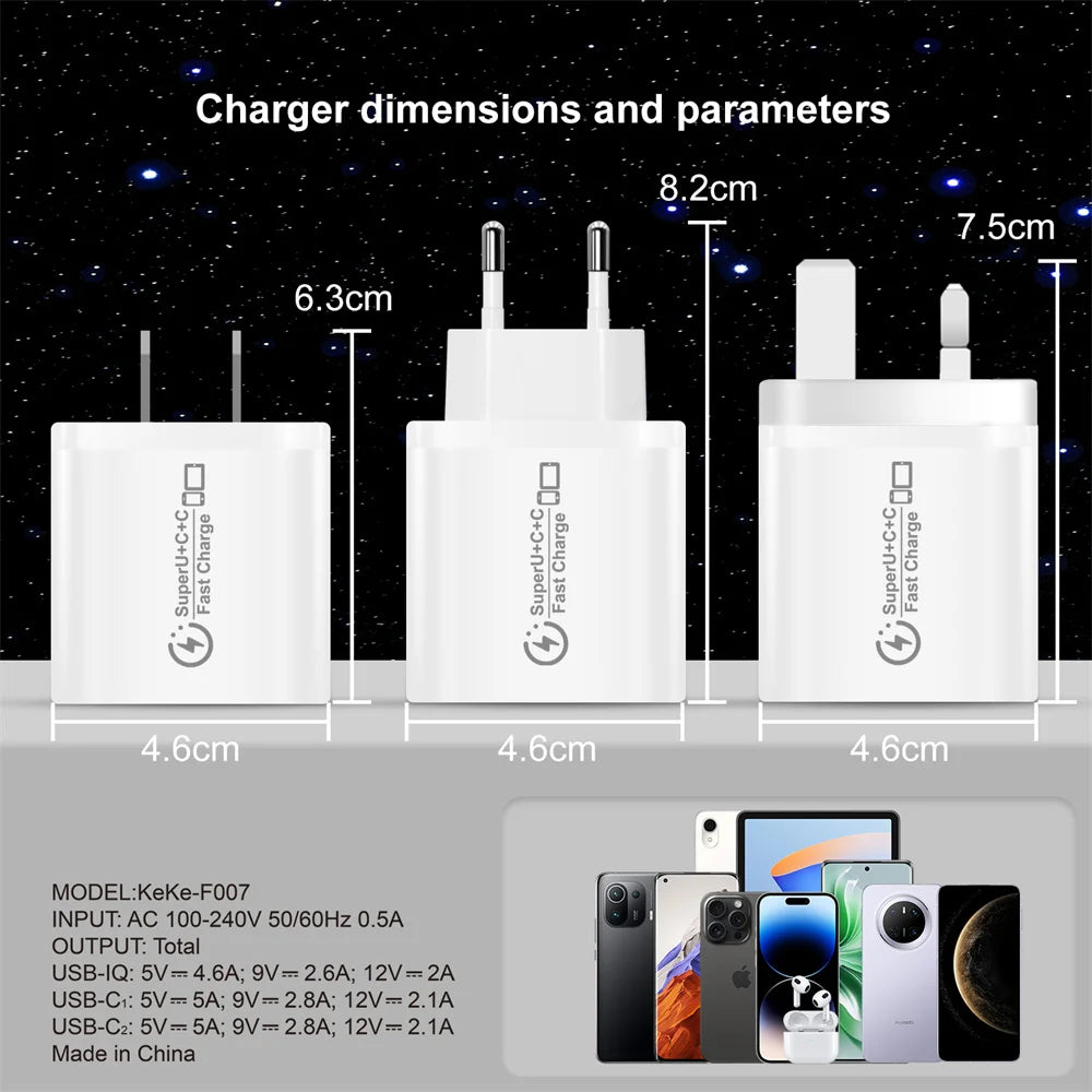 3-in-1 48W USB-C Fast Wall Charger – iPhone, Samsung, Android USB-C Wall Charger Zpaxo