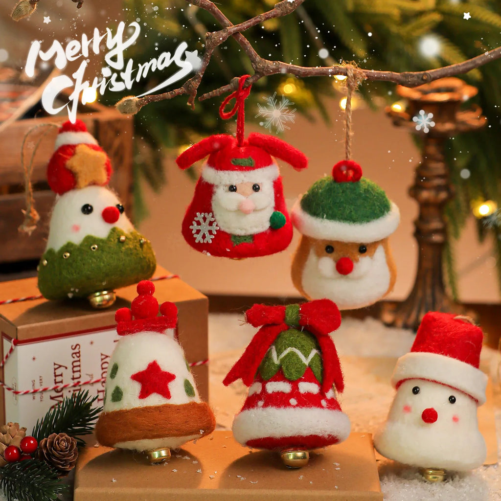 Wool Felt Christmas Bell Ornaments – Santa & Snowman Pendants