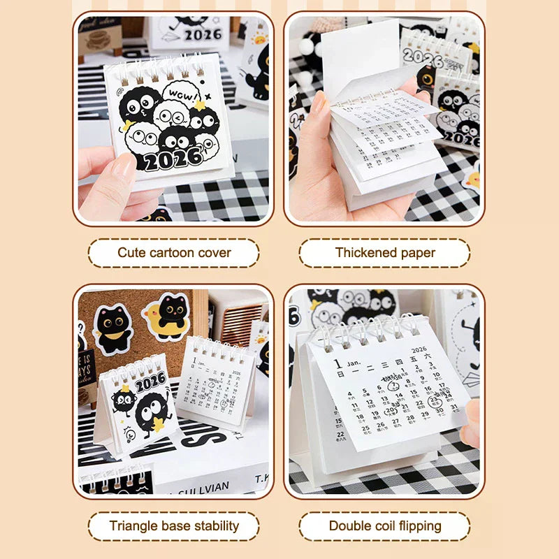 2PCS Random Mini 2026 Calendar Portable Cute Cat Office School Supplies Calendar Monthly Planner Desk Accessories Decor Record Zpaxo