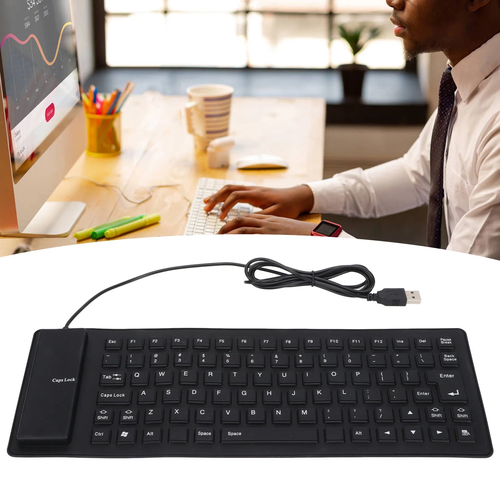 Portable USB Wired Keyboard Silicone Fully Sealed Design Lightweight Silent Soft Comfortable Silicone Keyboard for PC Zpaxo