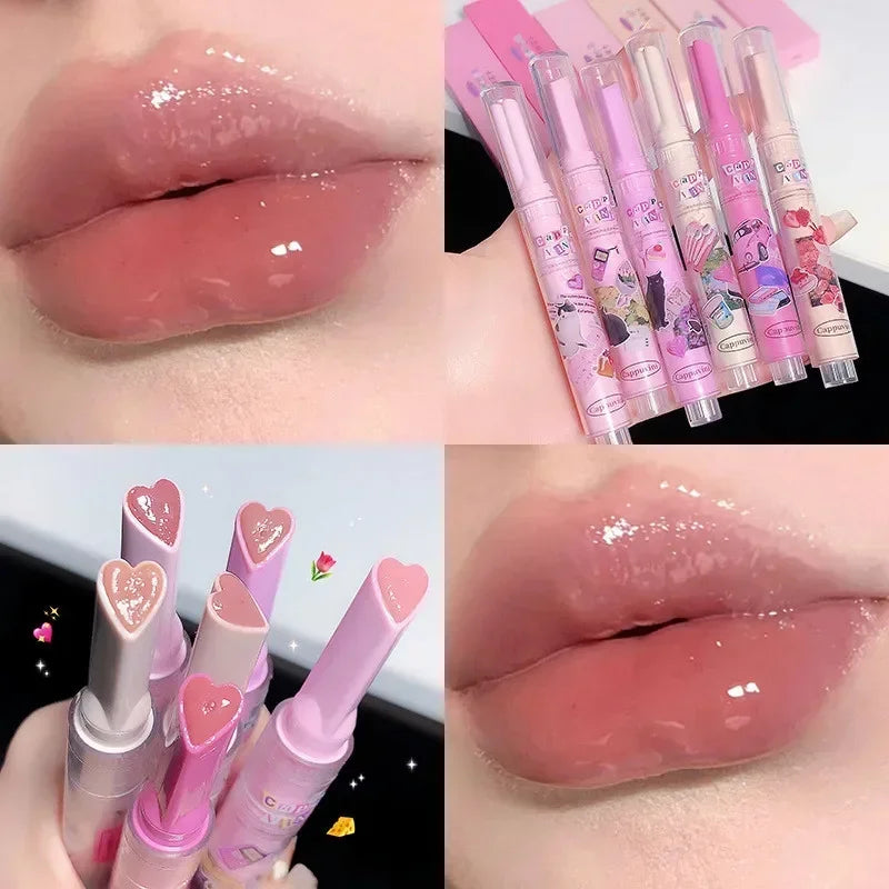 Watery Clear Lip Glaze Flower Love Jelly Mirror Lipstick Waterproof Zpaxo