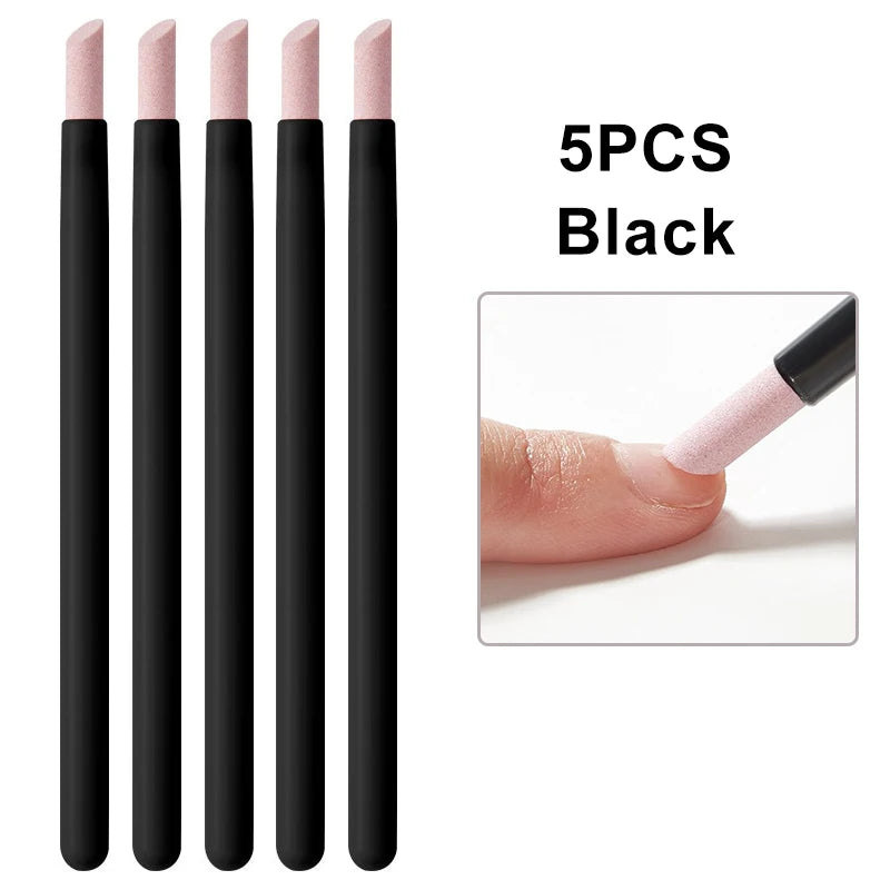 1-6PC Nail File Cuticle Stone Pusher Sanding Sticks Nail Art Quartz Pen Cuticle Remover Trimmer Manicure Tools Pushing Dead Skin Zpaxo Black-5pcs