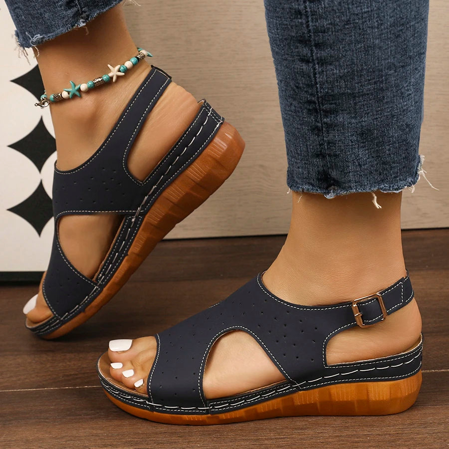 Women Sandals Platform Sandals Hollow Out Buckle Roman Style Shoes Women Lightweight Slip-On Shoes Ladies Zapatos De Mujer Zpaxo
