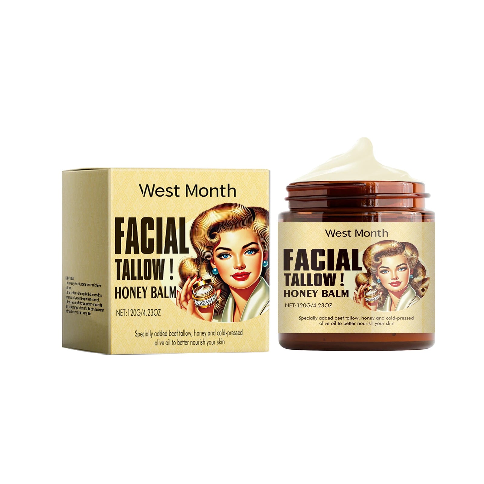 Beef Tallow Face Cream Lasting Moisturizing Soothing Facial Skin Firming Increase Facial Elasticity Nourishing Smooth Skin Care Zpaxo 120g boxed