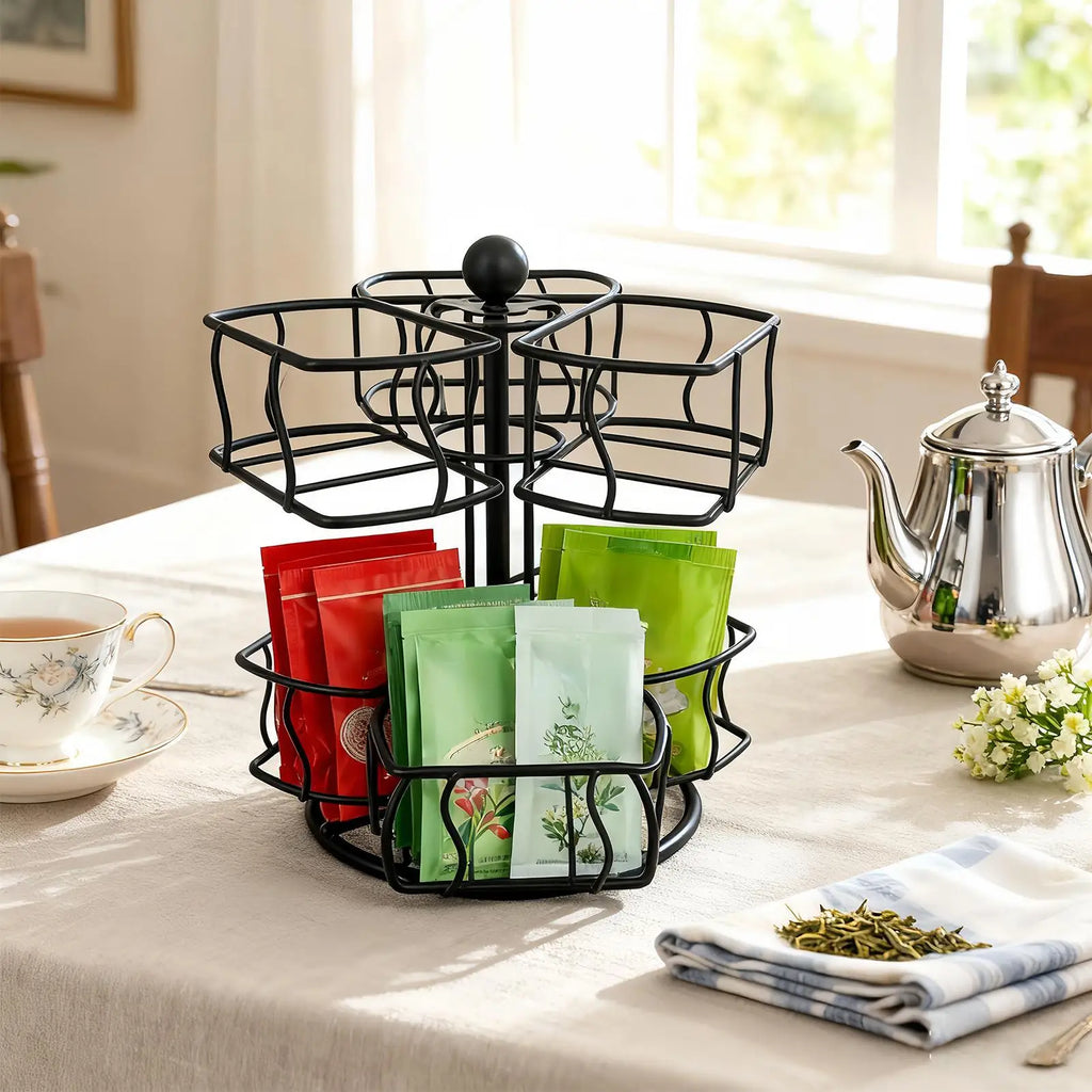 Tea Holder Organizer 2-Tier Rotating 6-Compartment Countertop Storage