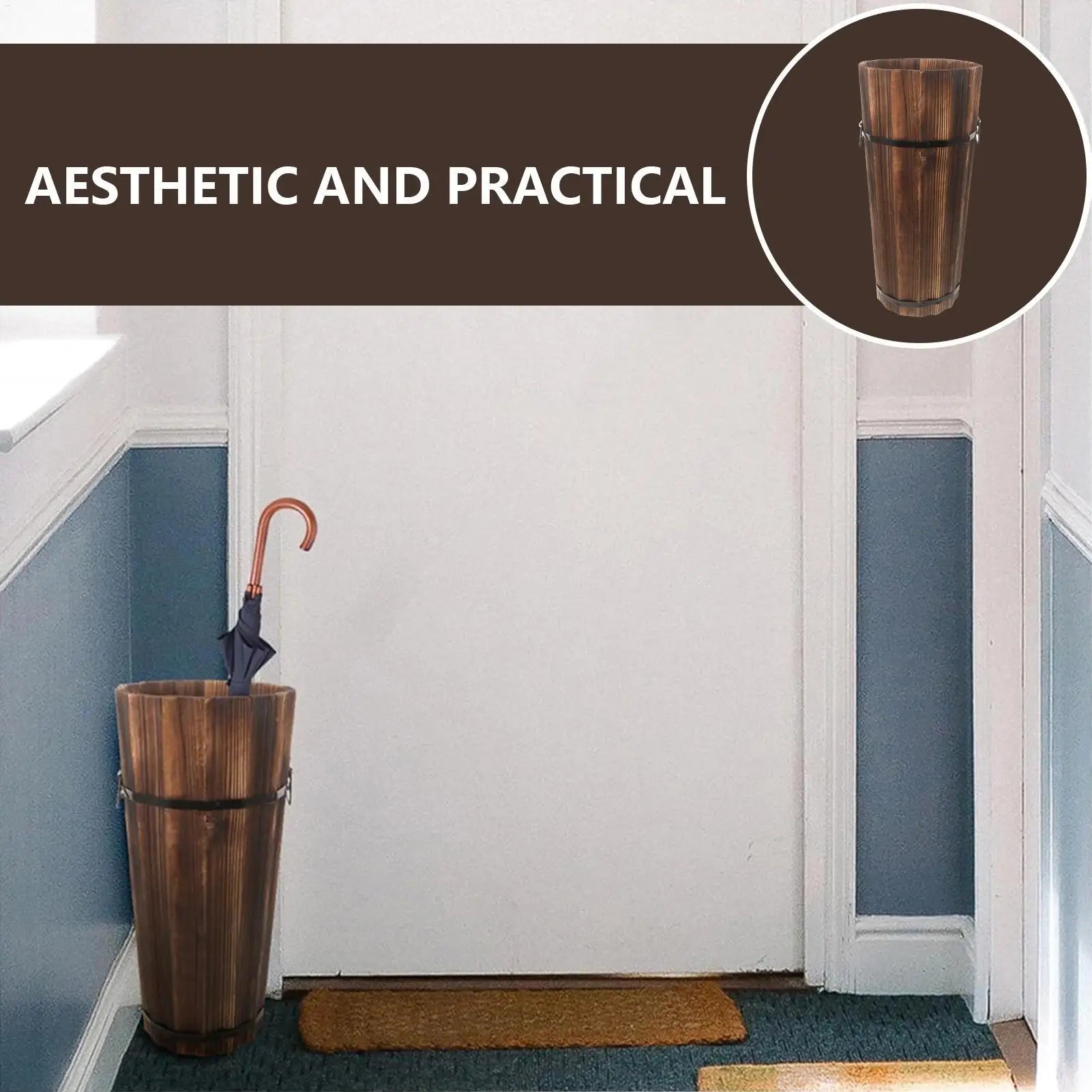 Wooden Umbrella Bucket Stands Large Capacity Storage Organizer Cane